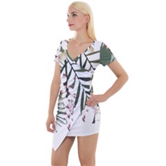 Tropical T- Shirt Tropical Graceful Cauliflory T- Shirt Short Sleeve Asymmetric Mini Dress by maxcute