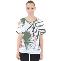 Tropical T- Shirt Tropical Graceful Cauliflory T- Shirt V-neck Dolman Drape Top by maxcute