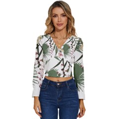 Tropical T- Shirt Tropical Graceful Cauliflory T- Shirt Long Sleeve V-neck Top