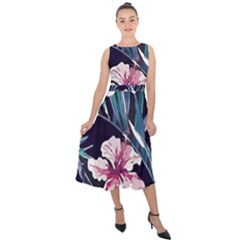 Tropical T- Shirt Tropical Graceful Flower T- Shirt Midi Tie-back Chiffon Dress by maxcute