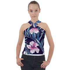 Tropical T- Shirt Tropical Graceful Flower T- Shirt Cross Neck Velour Top by maxcute