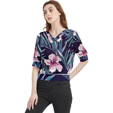 Tropical T- Shirt Tropical Graceful Flower T- Shirt Quarter Sleeve Blouse by maxcute