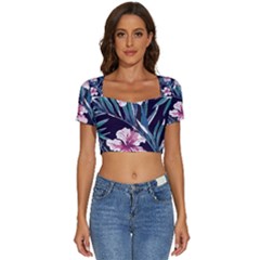 Tropical T- Shirt Tropical Graceful Flower T- Shirt Short Sleeve Square Neckline Crop Top 