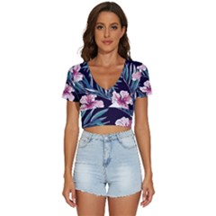 Tropical T- Shirt Tropical Graceful Flower T- Shirt V-neck Crop Top