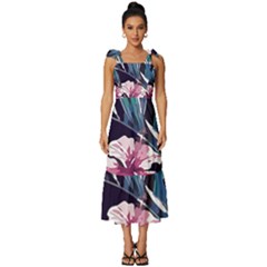 Tropical T- Shirt Tropical Graceful Flower T- Shirt Tie-strap Tiered Midi Chiffon Dress