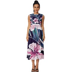 Tropical T- Shirt Tropical Graceful Flower T- Shirt Sleeveless Round Neck Midi Dress