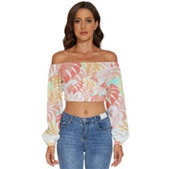 Tropical T- Shirt Tropical Graceful Globifloro T- Shirt Long Sleeve Crinkled Weave Crop Top