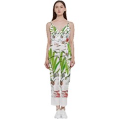 Tropical T- Shirt Tropical Handsome Preforation T- Shirt V-neck Spaghetti Strap Tie Front Jumpsuit