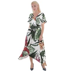 Tropical T- Shirt Tropical Handsome Sprout T- Shirt Cross Front Sharkbite Hem Maxi Dress by maxcute