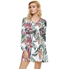 Tropical T- Shirt Tropical Handsome Sprout T- Shirt Tiered Long Sleeve Mini Dress