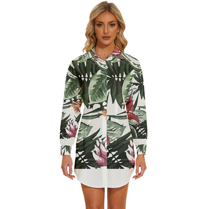 Tropical T- Shirt Tropical Handsome Sprout T- Shirt Womens Long Sleeve Shirt Dress