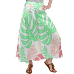 Tropical T- Shirt Tropical Leaves T- Shirt Satin Palazzo Pants