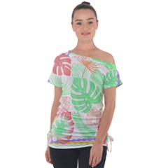 Tropical T- Shirt Tropical Leaves T- Shirt Off Shoulder Tie-Up Tee