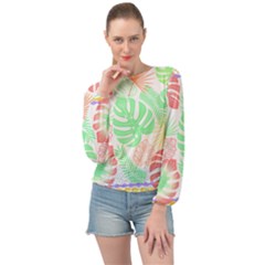 Tropical T- Shirt Tropical Leaves T- Shirt Banded Bottom Chiffon Top