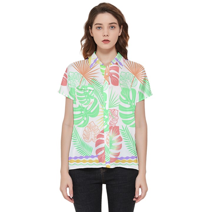 Tropical T- Shirt Tropical Leaves T- Shirt Short Sleeve Pocket Shirt