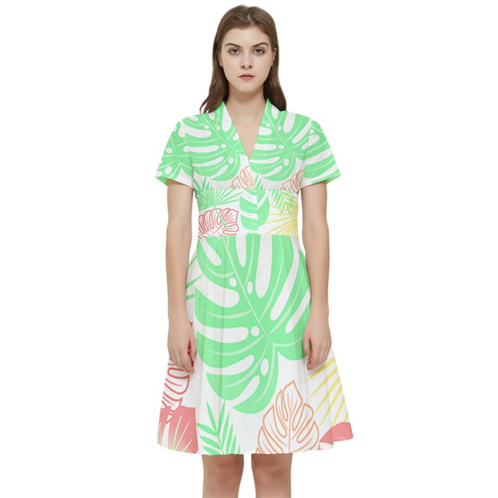 Tropical T- Shirt Tropical Leaves T- Shirt Short Sleeve Waist Detail Dress