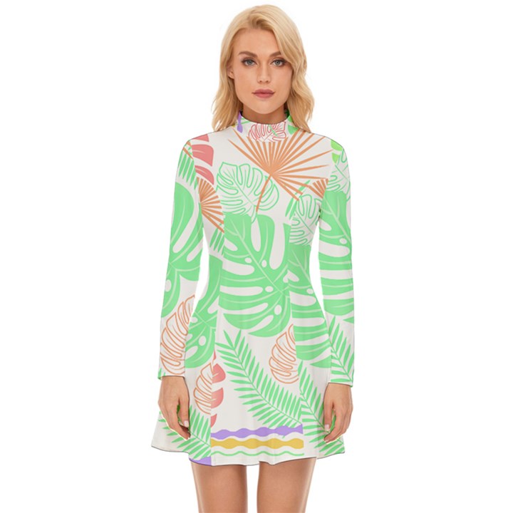 Tropical T- Shirt Tropical Leaves T- Shirt Long Sleeve Velour Longline Dress