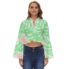 Tropical T- Shirt Tropical Leaves T- Shirt Boho Long Bell Sleeve Top