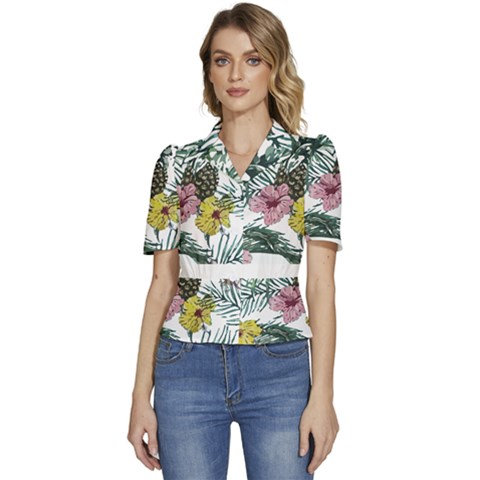 Tropical T- Shirt Tropical Magnificent Flower T- Shirt Puffed Short Sleeve Button Up Jacket by maxcute