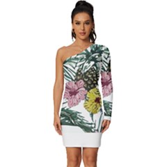 Tropical T- Shirt Tropical Magnificent Flower T- Shirt Long Sleeve One Shoulder Mini Dress