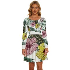 Tropical T- Shirt Tropical Magnificent Flower T- Shirt Long Sleeve Wide Neck Velour Dress