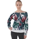 Tropical T- Shirt Tropical Magnificent Tiger T- Shirt Off Shoulder Long Sleeve Velour Top View1