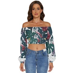 Tropical T- Shirt Tropical Magnificent Tiger T- Shirt Long Sleeve Crinkled Weave Crop Top