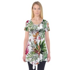 Tropical T- Shirt Tropical Majestic Floral T- Shirt Short Sleeve Tunic  by maxcute