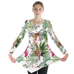 Tropical T- Shirt Tropical Majestic Floral T- Shirt Long Sleeve Tunic  by maxcute