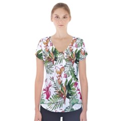 Tropical T- Shirt Tropical Majestic Floral T- Shirt Short Sleeve Front Detail Top by maxcute