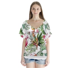 Tropical T- Shirt Tropical Majestic Floral T- Shirt V-neck Flutter Sleeve Top by maxcute