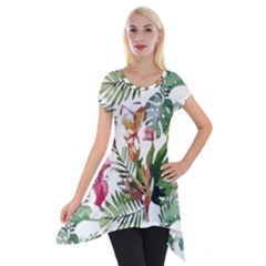 Tropical T- Shirt Tropical Majestic Floral T- Shirt Short Sleeve Side Drop Tunic by maxcute