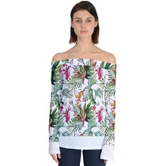 Tropical T- Shirt Tropical Majestic Floral T- Shirt Off Shoulder Long Sleeve Top by maxcute