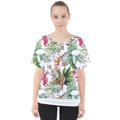 Tropical T- Shirt Tropical Majestic Floral T- Shirt V-neck Dolman Drape Top by maxcute