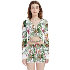 Tropical T- Shirt Tropical Majestic Floral T- Shirt Velvet Wrap Crop Top And Shorts Set by maxcute