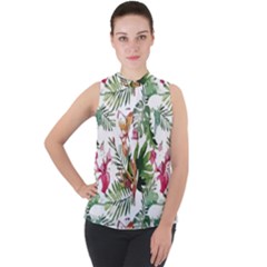 Tropical T- Shirt Tropical Majestic Floral T- Shirt Mock Neck Chiffon Sleeveless Top by maxcute