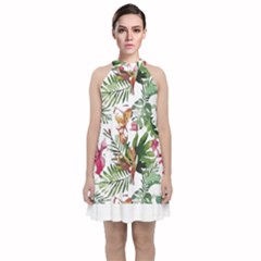 Tropical T- Shirt Tropical Majestic Floral T- Shirt Velvet Halter Neckline Dress  by maxcute