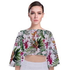 Tropical T- Shirt Tropical Majestic Floral T- Shirt Tie Back Butterfly Sleeve Chiffon Top by maxcute