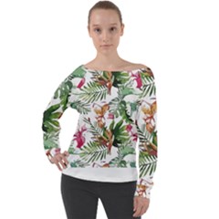 Tropical T- Shirt Tropical Majestic Floral T- Shirt Off Shoulder Long Sleeve Velour Top by maxcute