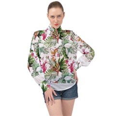 Tropical T- Shirt Tropical Majestic Floral T- Shirt High Neck Long Sleeve Chiffon Top by maxcute