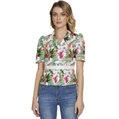 Tropical T- Shirt Tropical Majestic Floral T- Shirt Puffed Short Sleeve Button Up Jacket