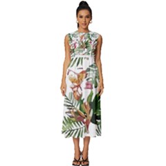 Tropical T- Shirt Tropical Majestic Floral T- Shirt Sleeveless Round Neck Midi Dress