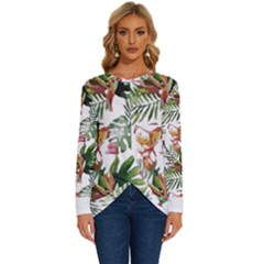 Tropical T- Shirt Tropical Majestic Floral T- Shirt Long Sleeve Crew Neck Pullover Top by maxcute