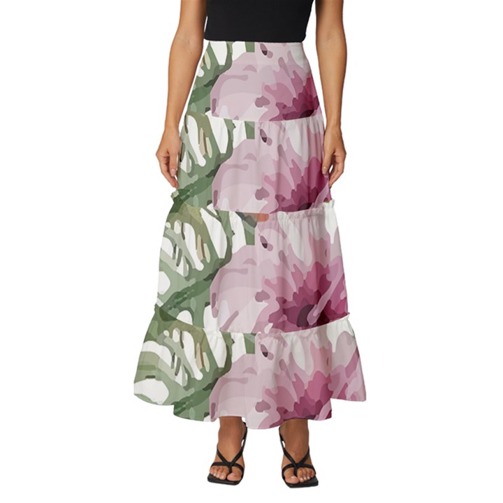 Tropical T- Shirt Tropical Modern Summer T- Shirt Tiered Ruffle Maxi Skirt