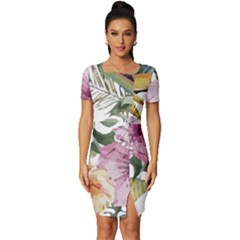 Tropical T- Shirt Tropical Modern Summer T- Shirt Fitted Knot Split End Bodycon Dress