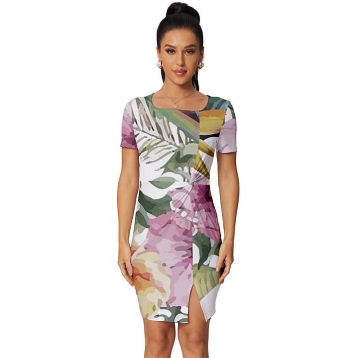 Tropical T- Shirt Tropical Modern Summer T- Shirt Fitted Knot Split End Bodycon Dress