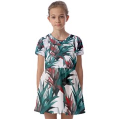 Tropical T- Shirt Tropical Modern Watercraft T- Shirt Kids  Short Sleeve Pinafore Style Dress