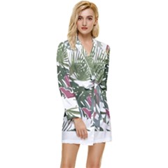 Tropical T- Shirt Tropical Pattern Antler T- Shirt Long Sleeve Satin Robe by maxcute