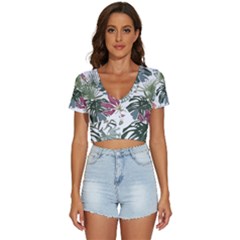 Tropical T- Shirt Tropical Pattern Antler T- Shirt V-neck Crop Top by maxcute