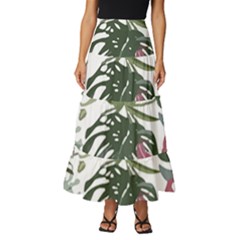 Tropical T- Shirt Tropical Pattern Antler T- Shirt Tiered Ruffle Maxi Skirt by maxcute